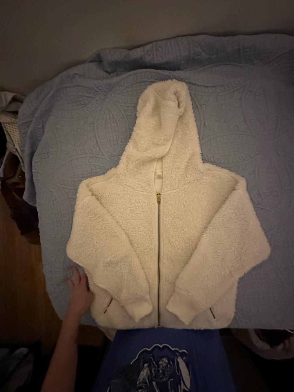 Athleta Off-White Teddy Fleece Hooded Zip Jacket